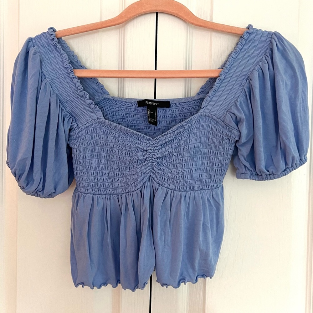 Blue Smocked Crop Top
